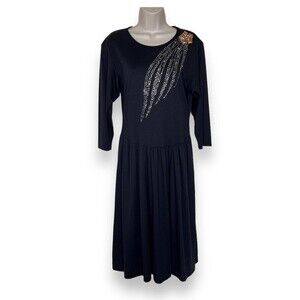Vintage 80s 90s Hot Line Arlene Murry Black Knit Dress Rhinestone Bling Women 12